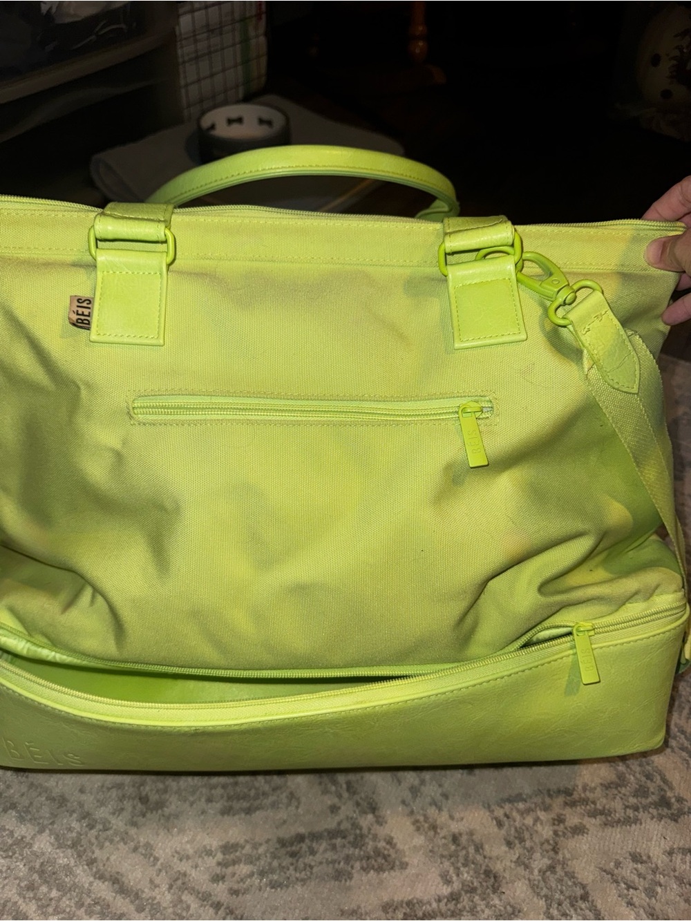 BEIS Neon Green Weekender Bag